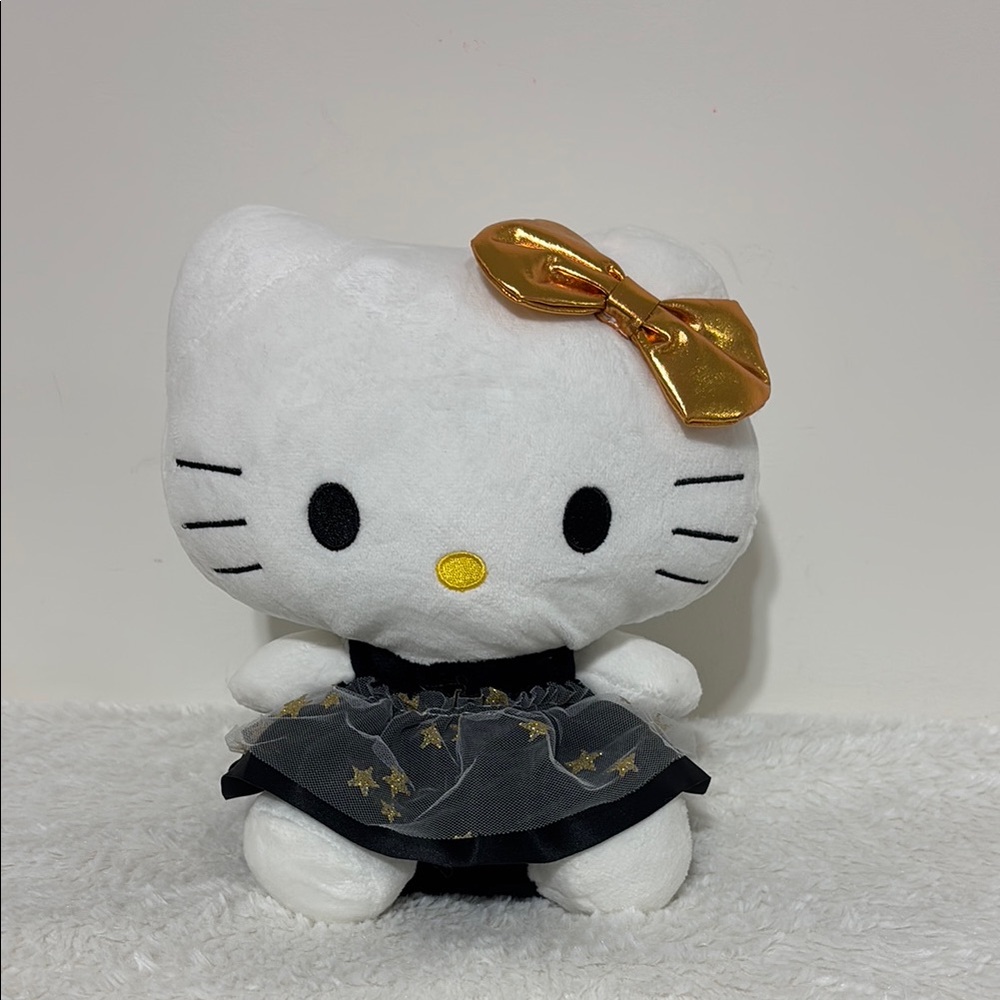 Hello Kitty Black Gold Stars Mesh Dress With Golden Bow Plush